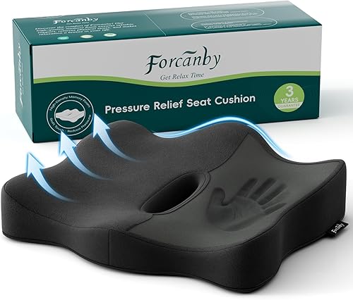 Forcanby Seat Cushions for Office Chairs - Pressure Relief Seat Cushion - Car Seat Cushions for Pressure Relief, Tailbone Pain, Sciatica & Back Pain Relief for Office Chairs (Jet Black)