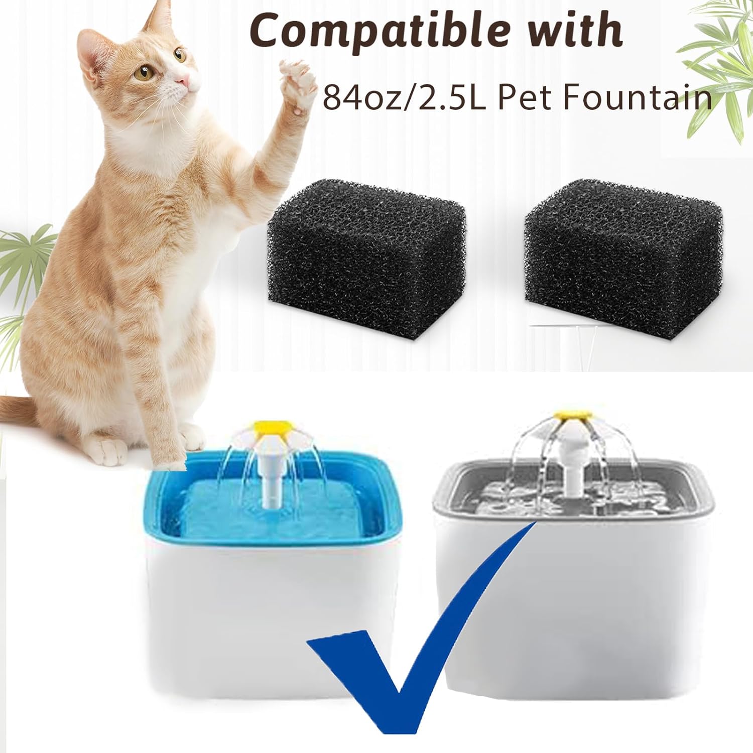 Cat Water Fountain Filters, Pack of 8 Cat Fountain Sponge Filter Pre-Filter Sponges for 84oz/2.5L Automatic Cat Fountain - Image 3
