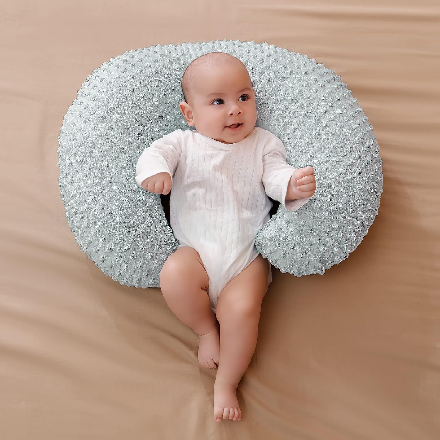 Nursing Pillow and Positioner with Cover for Breastfeeding and Bottle Feeding, Propping Baby, Tummy Time, Baby Sitting Support, Awake-Time Support (Sea Foam, 22" x 17.7" x 5.9")