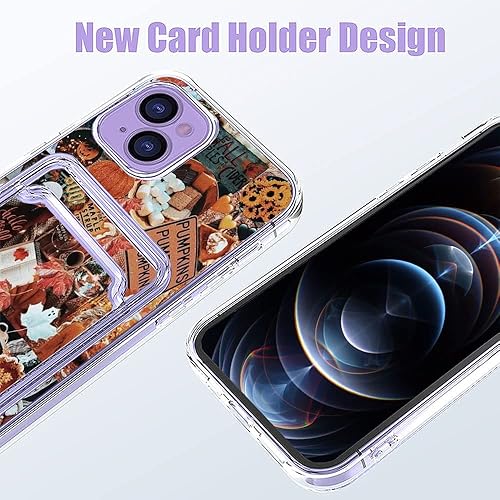 Miniatura 2 de Funda estética para iPhone 14 con tarjetero, diseño retro de otoño tropical, diseño de calabaza, diseño moderno y moderno, funda de regalo de TPU