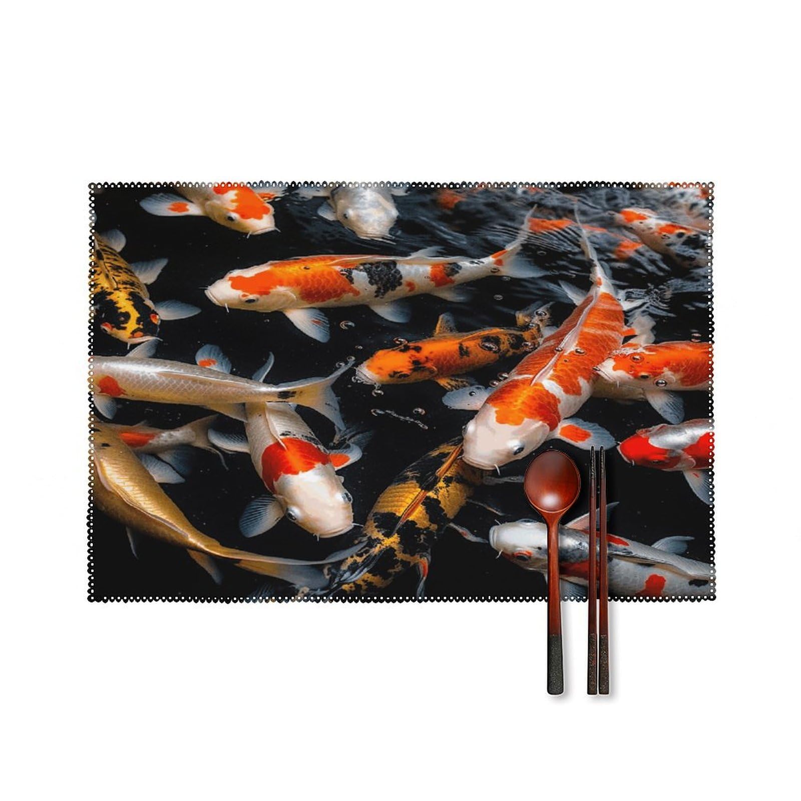 Japan Fancy Koi Carp Fishes Placemats Set of 6 Heat Resistant Non-Slip Place Mats Washable Wipeable Table Mats Elegant Farmhouse Placemat for Kitchen Dining Outdoor Party Table Decor
