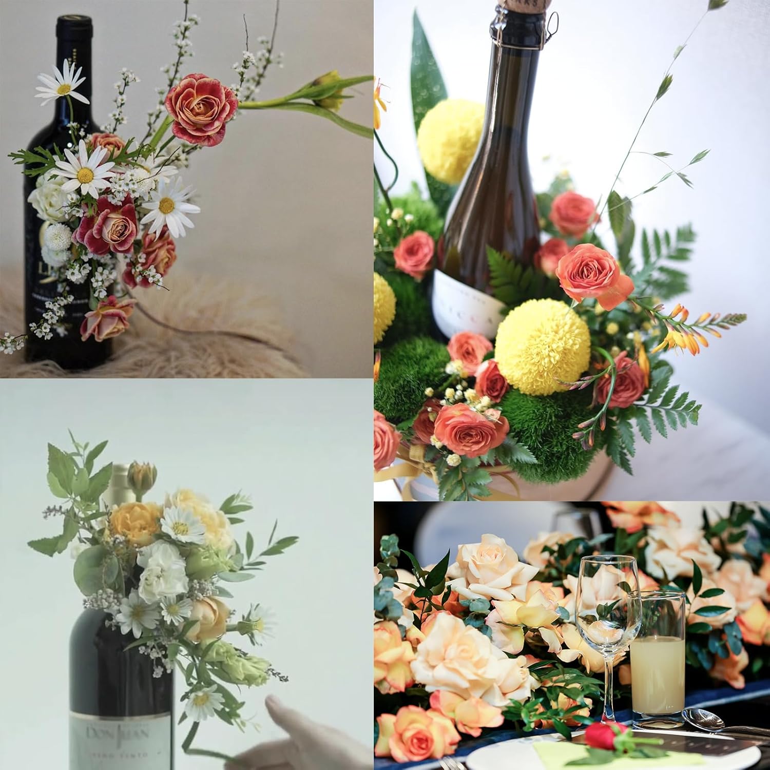 plantoky 24 PCS Floral Foam for Wine Bottle, Half-Round Blocks for Flower Arrangements, Sticky Floral Foam with 2 Rolls Green Iron Wire for Wedding Centerpieces, DIY Flower Crafts, Party Supplies