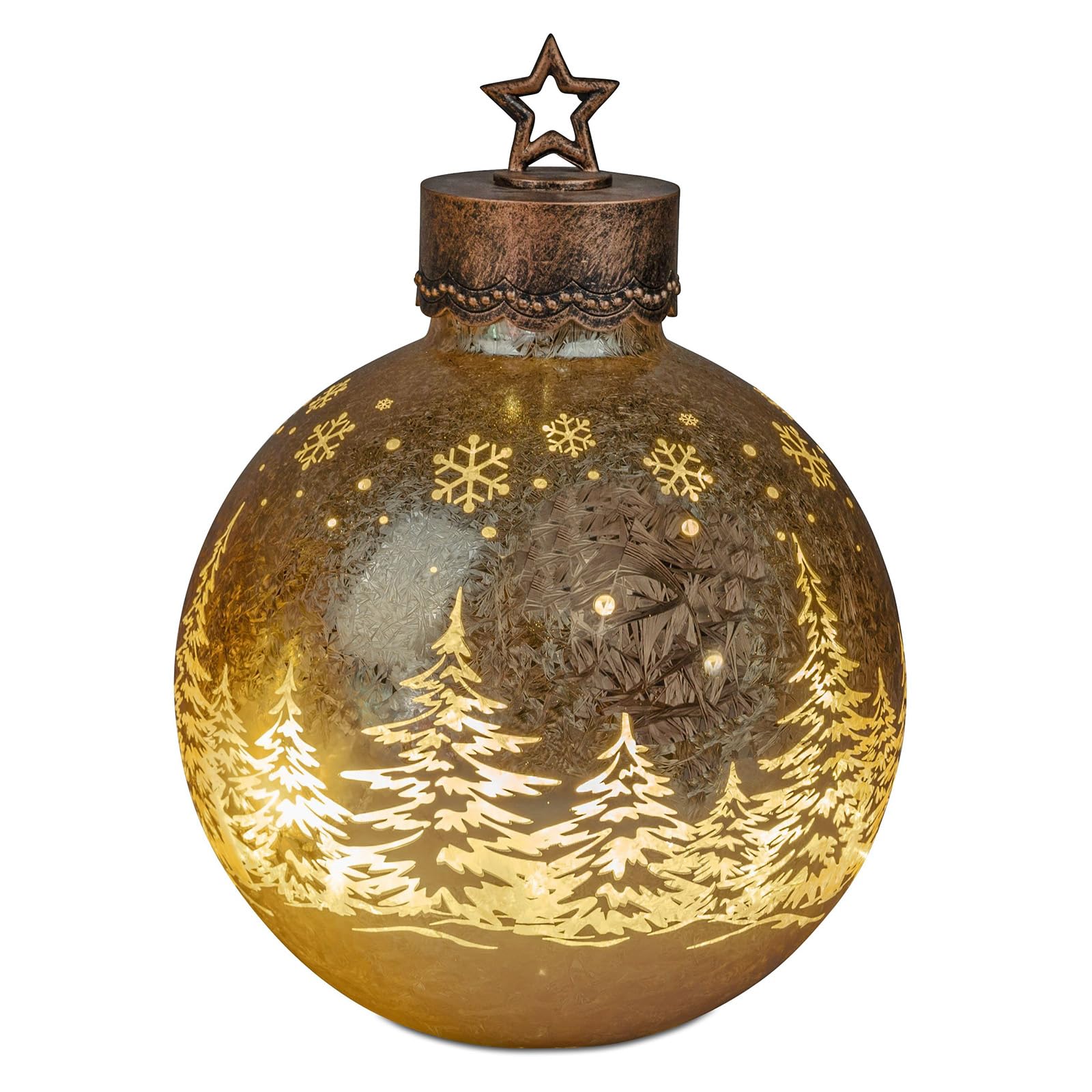 formano LED Deko-Kugel Frosty Gold 35 cm Glaskugel in Ice-Optik Timer 6h / 18h beleuchtet - Batteriebetrieben - Herbst Winter Weihnachtsdeko für Tisch Regal Fensterbank