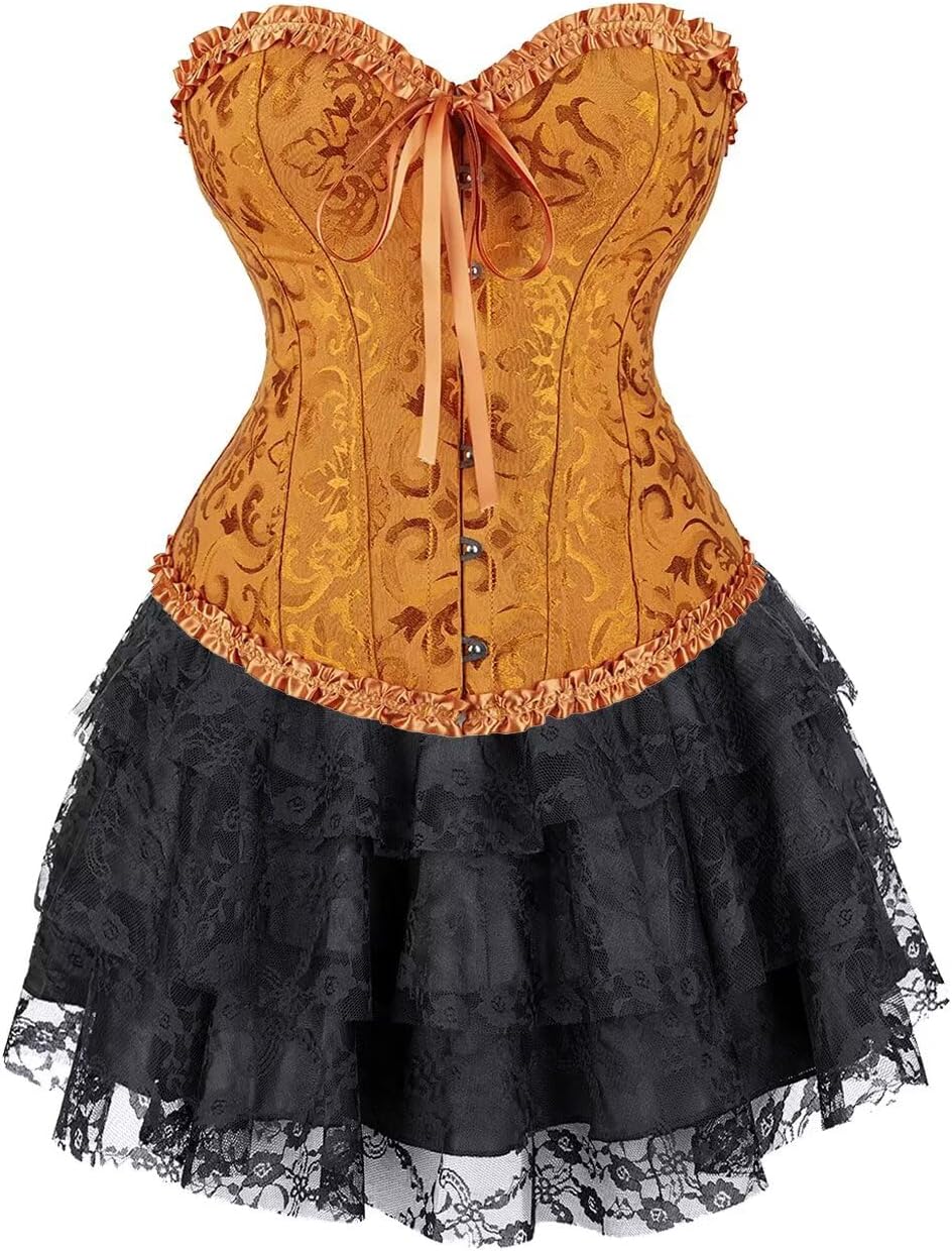 Jutrisujo corsets for women dress top skirt set bustier lingerie plus size vintage burlesque renissance