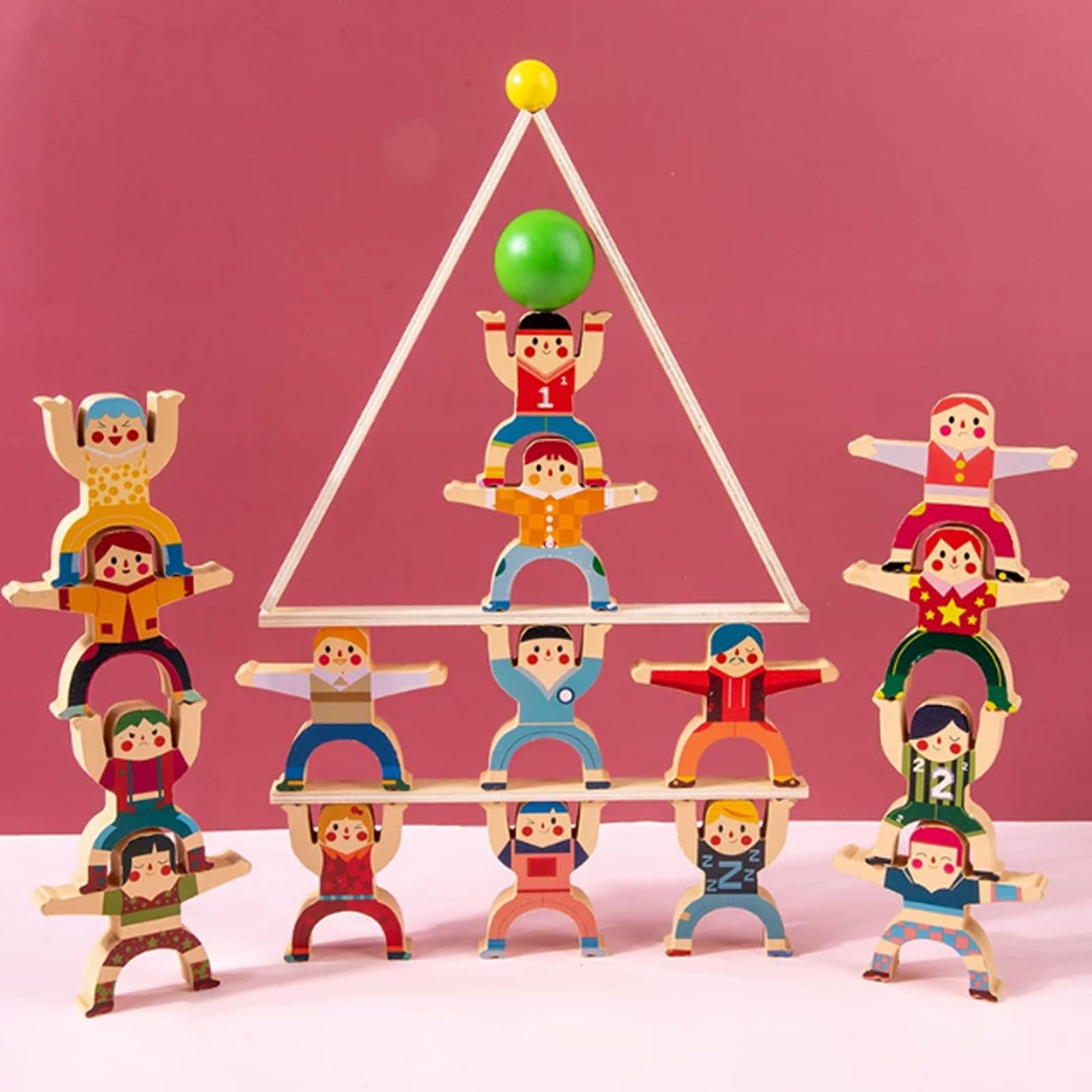 Juego Bloques Madera Montessori Equilibrio Acrobático y Apilamiento