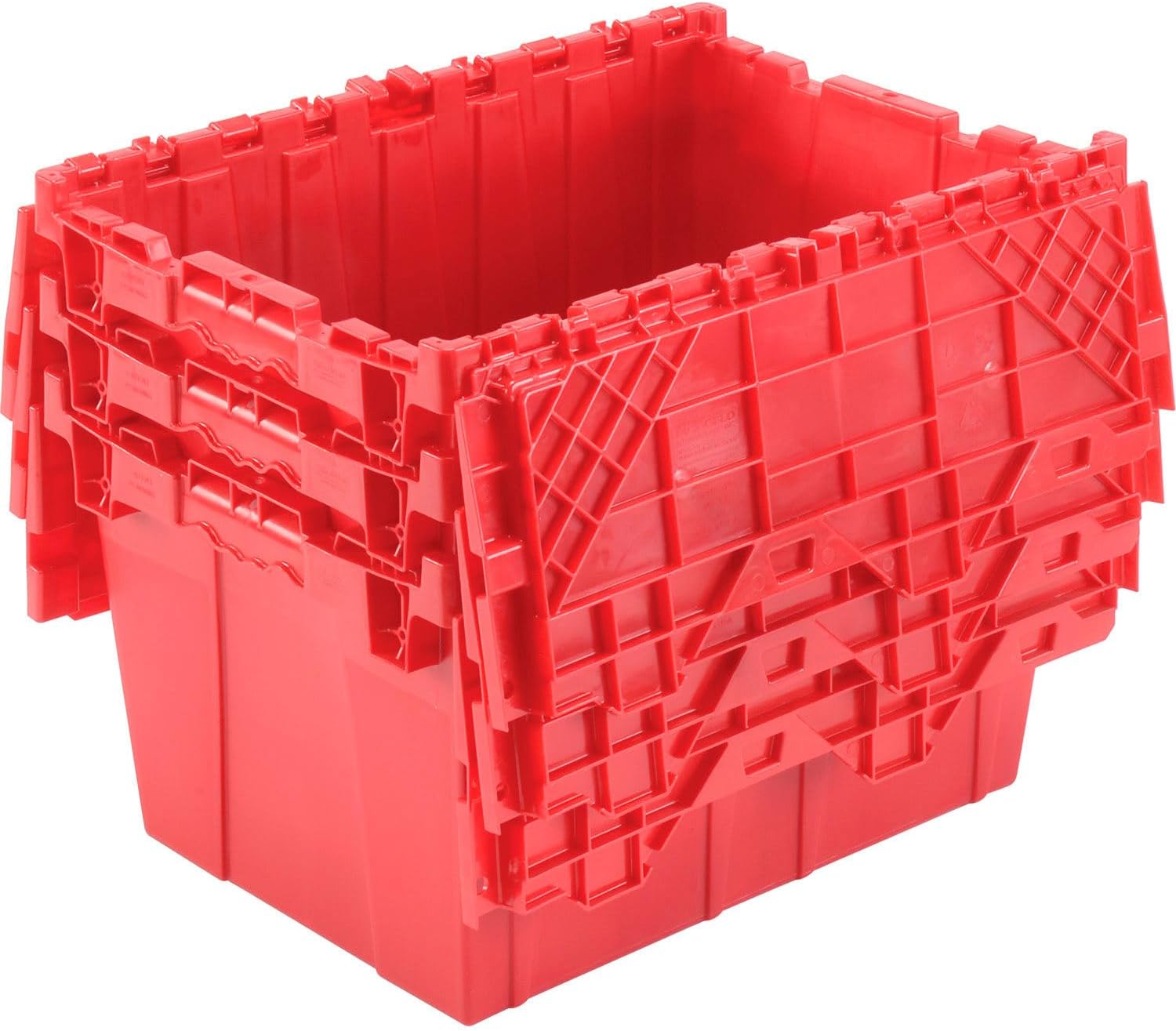 Global Industrial Plastic Distribution Container With Hinged Lid, 1.7 Cu. Ft. Capacity, 50 Lbs. Capacity, Nestable & Stackable, 21-7/8x15-1/4x12-7/8, Red