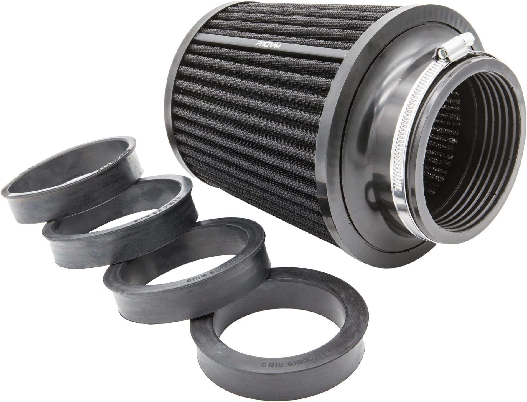 Performance PRORAM Universal Intake Induction Cone Air Filter - 150mm Base With Reducing Rings, BLACK