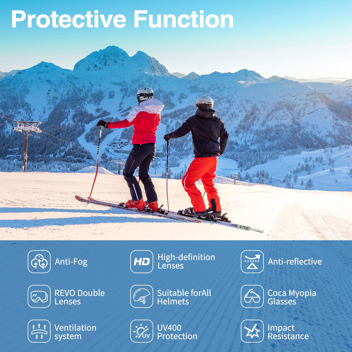 Occhiali da sci per uomo e donna, senza cornice, protezione UV, anti-appannamento, per snowboard, pattinaggio sulla neve