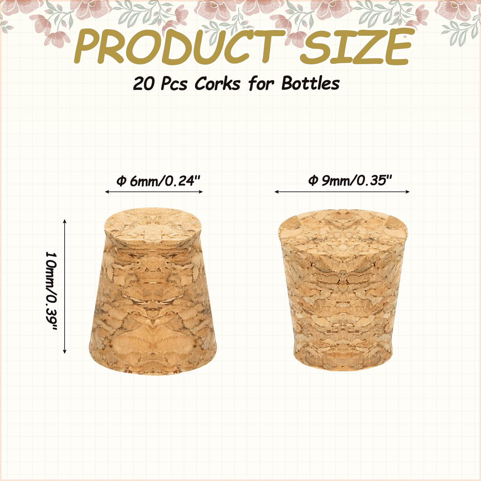 QUARKZMAN 20 Pcs Tapones De Corcho para Botellas, Tapones De Corcho Enchufes, 0.35x0.24x0.39 Pulgadas Corchos Naturales De Madera Blanda Cónicos para Bar Restaurante Manualidades DIY