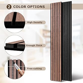 DOLLAR BOSS Acoustic Wood Panels 94.5" x 7.9" 4-Pack - Soundproof Wall Tiles with 3D Fluted Design, Eco-Friendly MDF & Fiberboard, Easy Install for Studio/Office/Bedroom (Walnut)