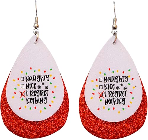 Christmas Naughty Nice I Regret Nothing Teardrop Earrings