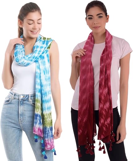 PALATT Women and Girls Scarfs Stoles Combo Set-Size 65x185cms-Soft Comfortable Cozy Viscose Cotton Scarfs Stoles Summer an...