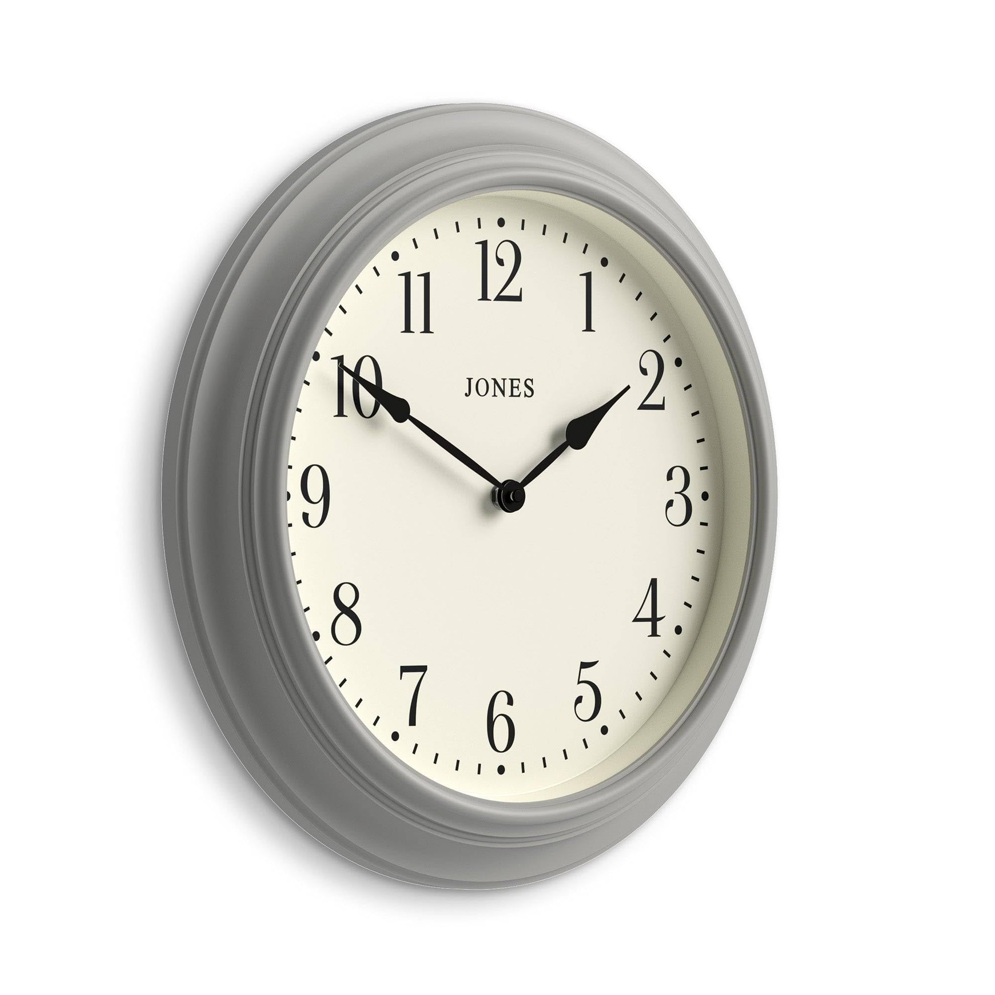 Jones Clocks Overcoat Grey Jones Clocks® Supper Club Wall Clock | Large Classic Round Clock | 40Cm | Pale Grey | Easy To Read Numbers | Traditional Design Ideal For Kitchen Or Living Room