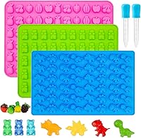 Ahorasky Silicone Gummy Candy Molds - Mini Bear, Dinosaur & Fruit Shapes with Droppers, Non-Stick BPA-Free for Homemade Gummies & Chocolate