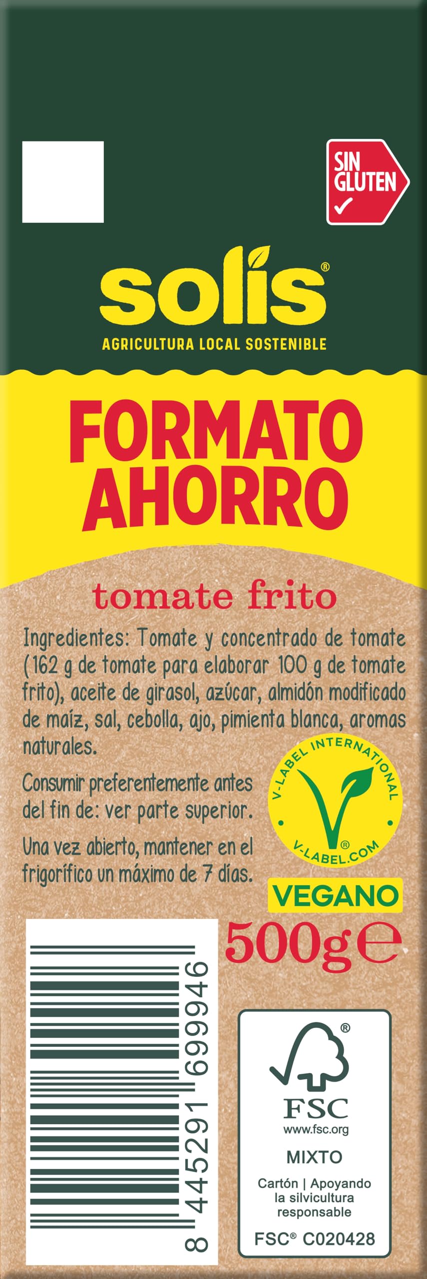 Solis Tomate Frito Formato Ahorro Brick 500 g (salsa de tomate)