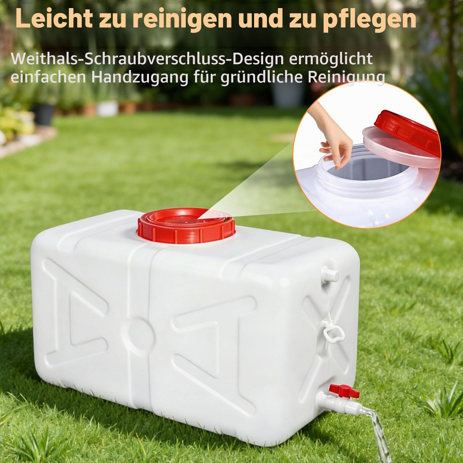 50L Wassertank Wasserbehälter, Wasserkanister mit Ablasshahn Schraubdeckel, HDPE Tragbarer Wasserbehälter, Kunststoff Wassertank für Camping, Wohnmobil, Wandern, Notfall & Haushalt (Weiß)