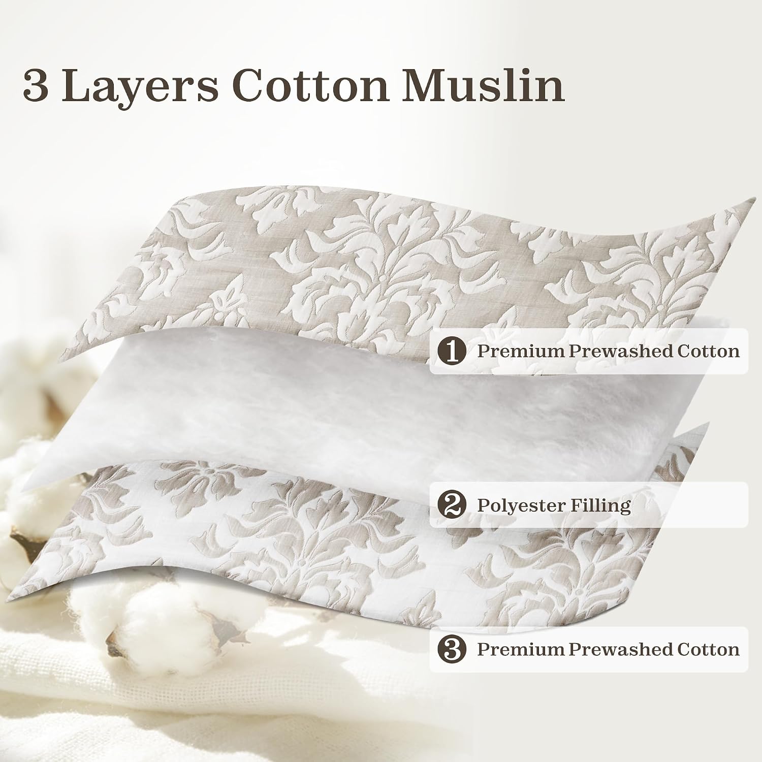 Exclusivo Mezcla Cotton Quilts Twin Size Beige, Soft Lightweight Bedspread Breathable Prewashed Bed Coverlet with 1 Pillow Sham, Boho Pattern Yarn Dyed Muslin Quilt Bedding Set for All Seasons