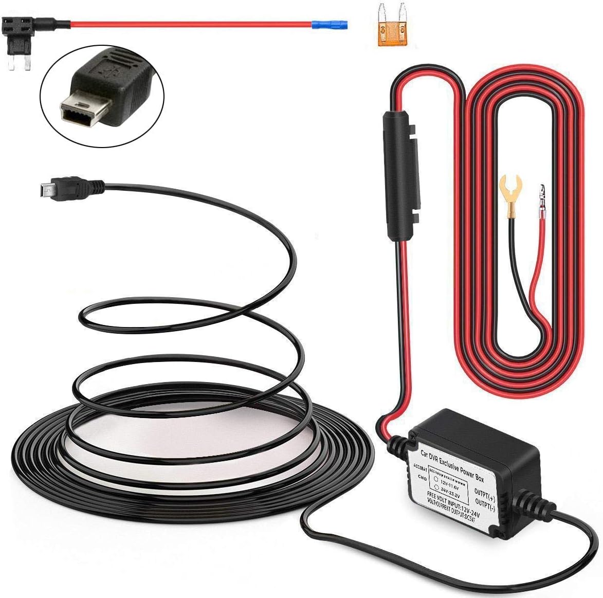 Hardwire Kit,INRIGOROUS Mini Usb Car Camera Hardwire with Fuse Kit DC 12V to 5V Power Inverter Converter Regulator Kit for Car Camera Dash Cam Camcorder Recorder(Mini Usb+Fuse Kit)
