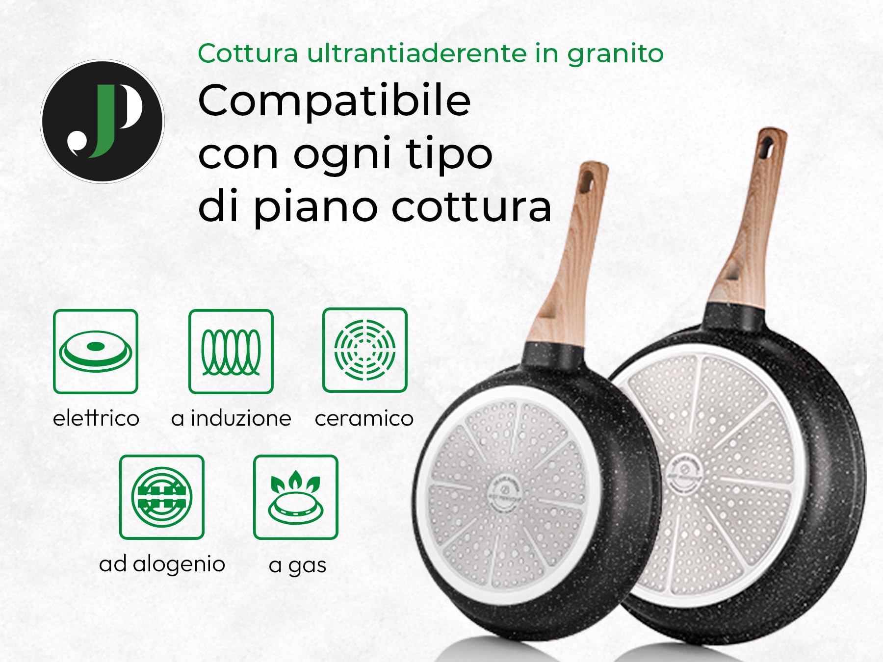 JUST PERFECTO Batteria Pentole e Padelle a Induzione, Set Padelle Antiaderenti Per tutti i piani cottura, Batteria di pentole antiaderente 24/28cm con Coperchi, set pentole induzione senza pfoa e ptfe