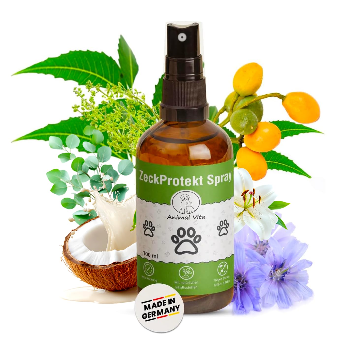 Animal Vita® Zeckenspray für Hunde [Jahresvorrat] Zeckenmittel für Hunde, zuverlässiger Zeckenschutz mit Bio Kokosöl und Saltidin, Zeckenspray gegen Zecken, Milben und Flöhe