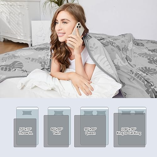Miniatura 8 de OOKSEN Manta refrescante de verano, tamaño Queen, ligera, transpirable, con efecto frío de doble cara y patrón de hojas de tortuga para dormir,