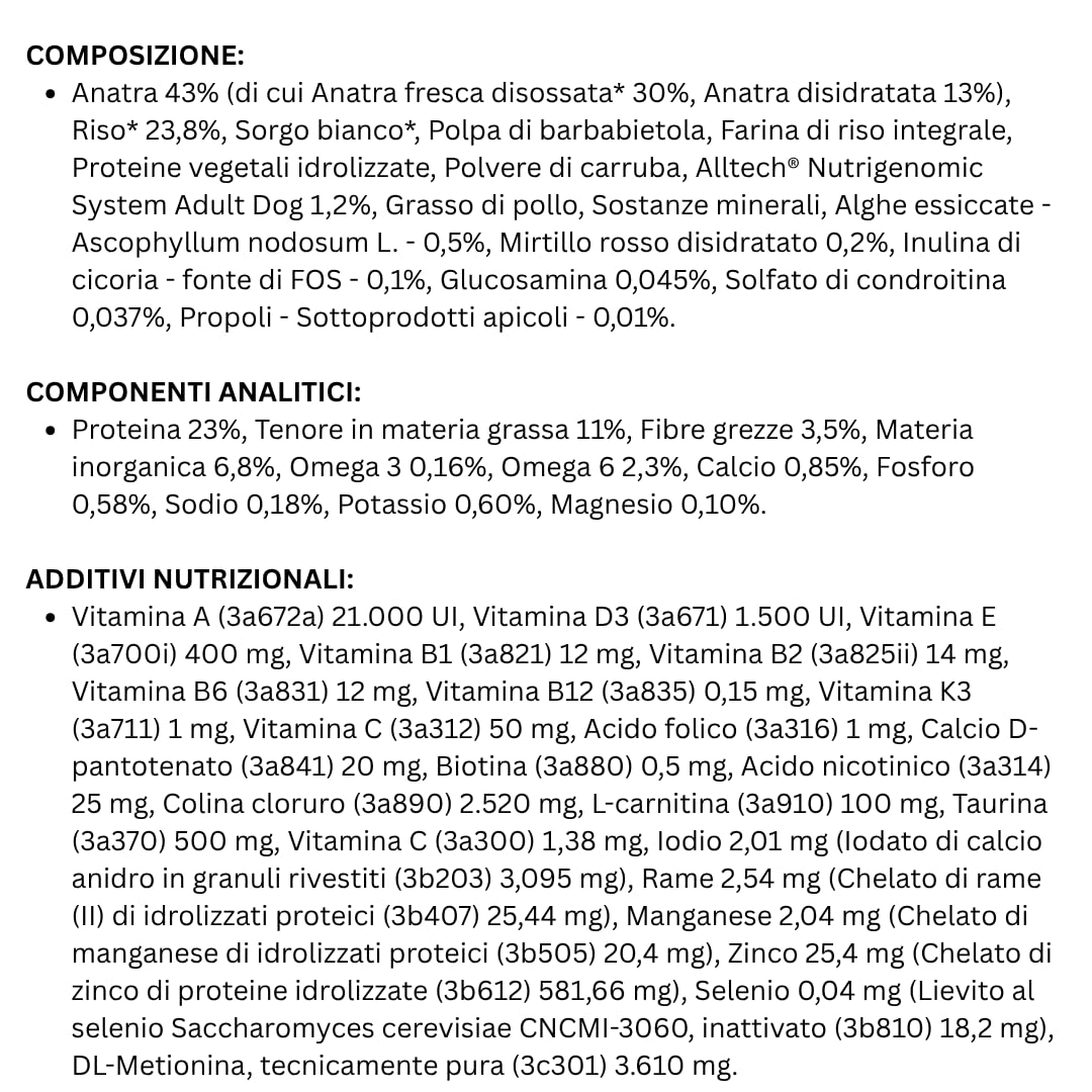 PROLIFE Cane Sterilised Sensitive Adult Duck & Rice - Medium/Large | alimento secco completo per cani adulti sterilizzati di taglia media e grande, prodotto monoproteico, 1 confezione da 12kg.