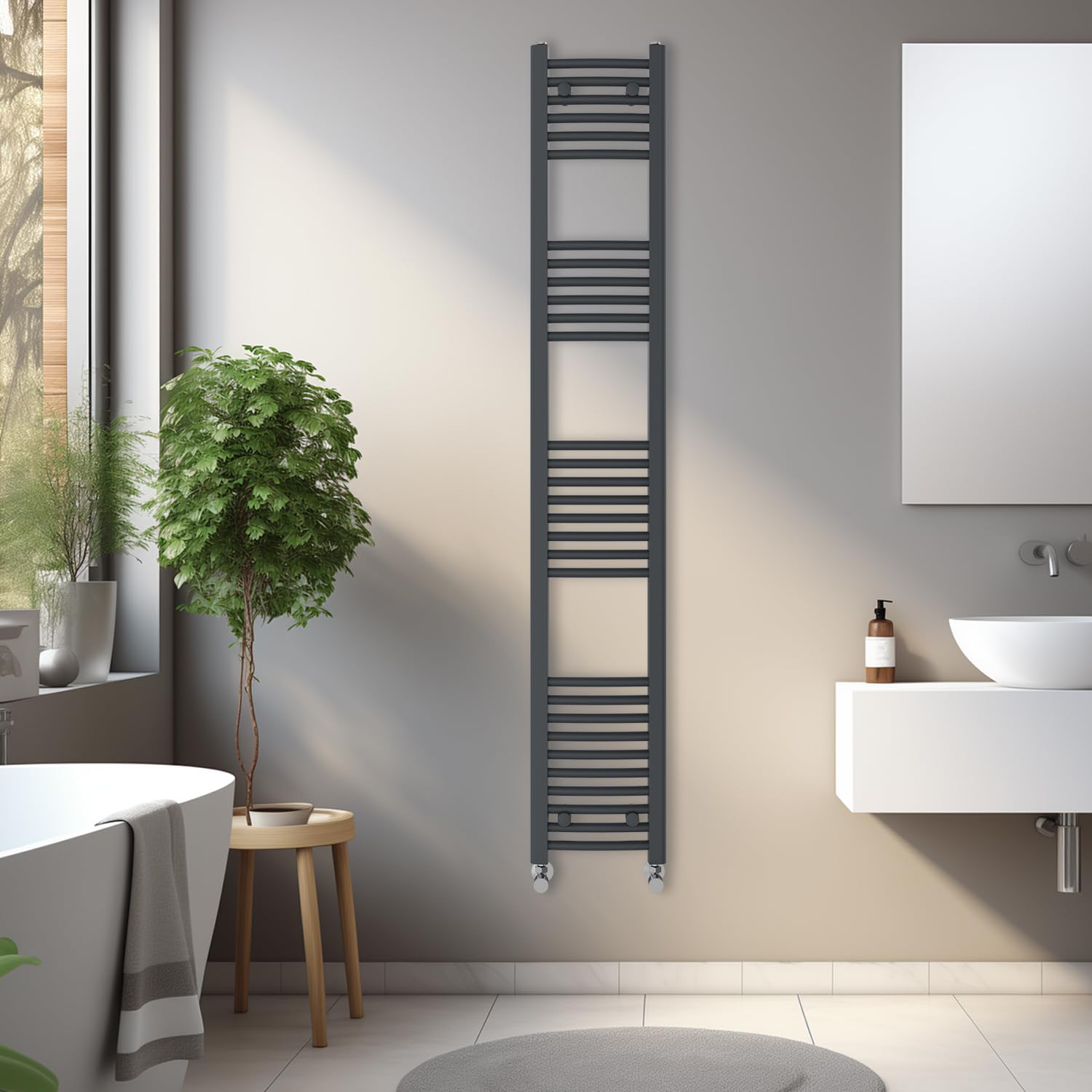 Blümme Anthracite Heated Towel Rail Bathroom Ladder Radiator Curved 1800 X 300Mm Central Heating Towel Radiator Warmer