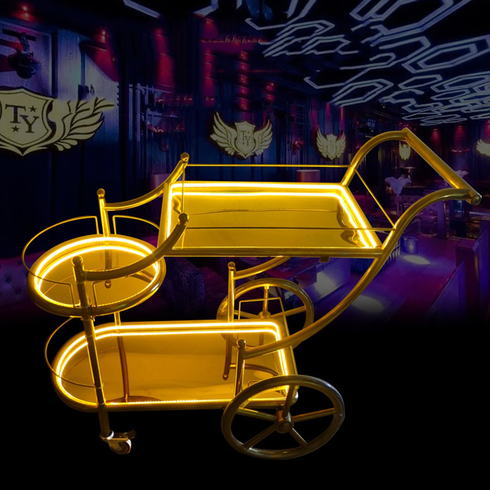 le Carrello di consegna del cibo con luci a LED per feste Carrello per vino a 3 livelli per karaoke dessert e torte carrello per hotel Ele White & d Lighting