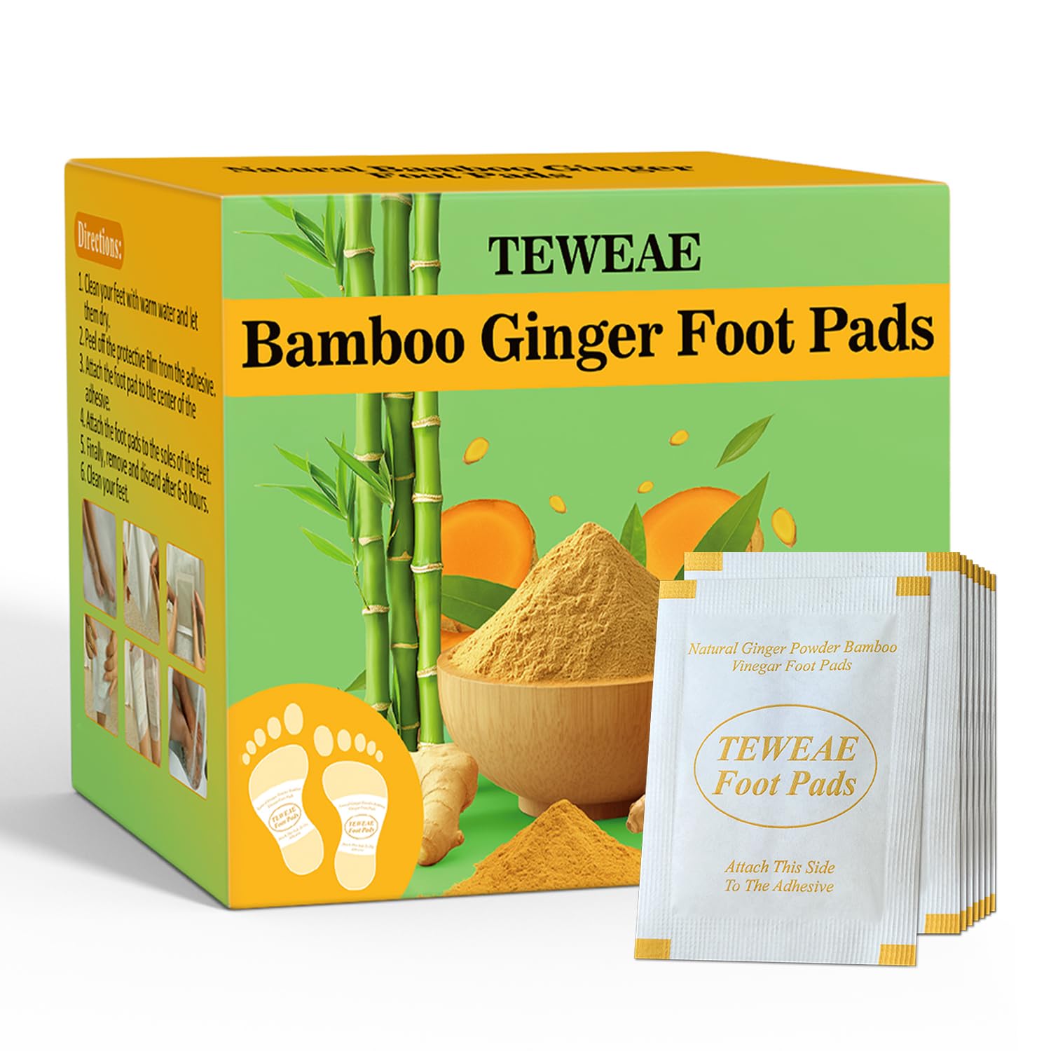TEWEAE 62 Pads Foot Pads for Better Sleep, Natural Turmeric &amp; Ginger, Premium Pads to Feel Better, Relieve Stress, Use During Sleep. Goodnight Patches for Family Members, Father's Day