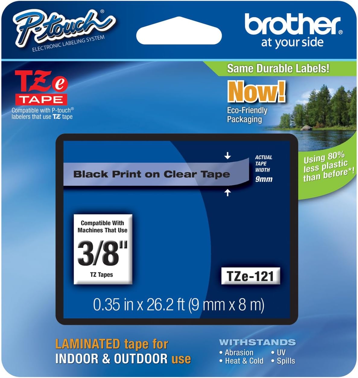 Genuine Brother 3/8" (9mm) Black on Clear TZe P-Touch Tape for Brother PT-1830, PT1830 Label Maker