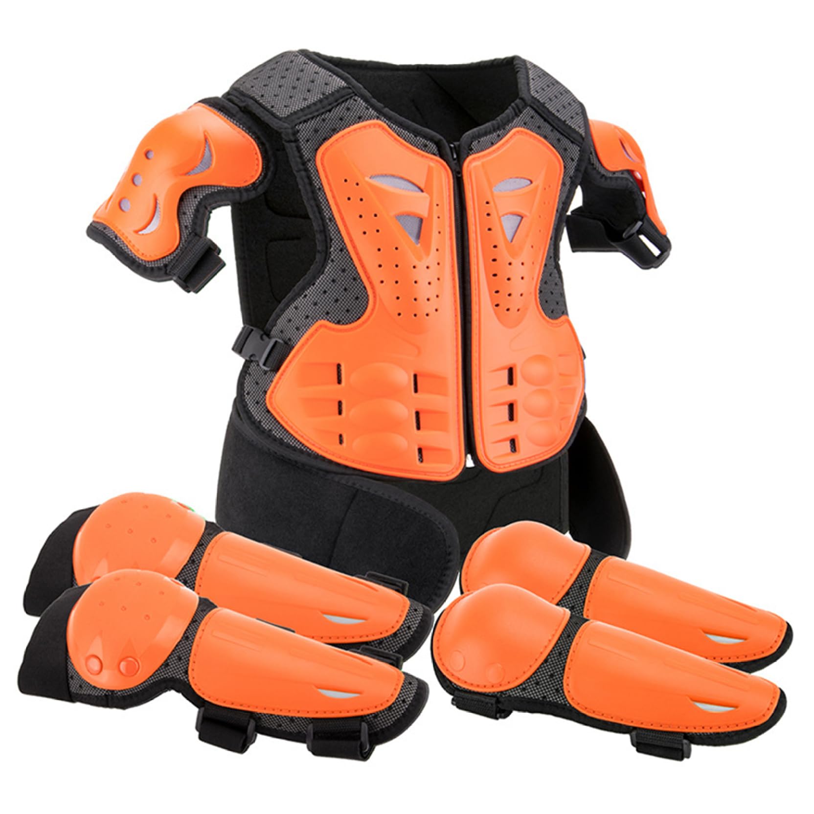 Equipo de motocicleta para niños con chaleco protector naranja ajustable 7