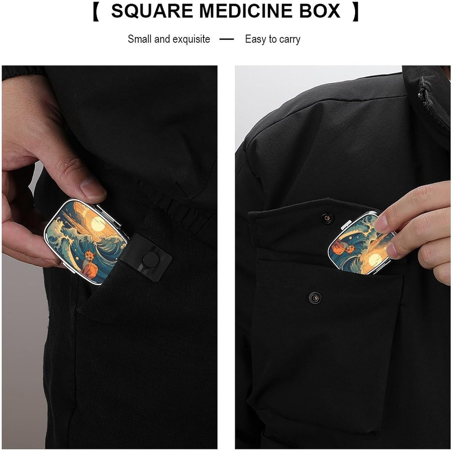 Daily Portable Medicine Box, Rectangle Cute Anime Style Cat Printed Pill Box Case Jewelry Box Applicable for Capsule Candies Tablet Pill Jewelry Earplugs image 5