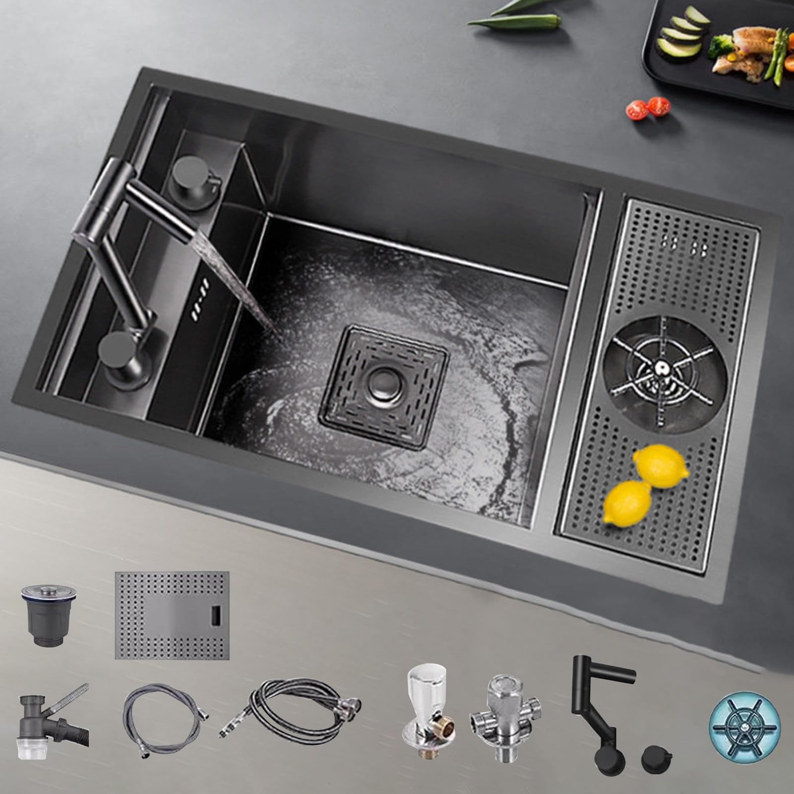 ZQFHSX Concealed Sink with Folding Faucet – Commercial Stainless Steel Single Bowl for Workshop, Bar, Kitchen Prep,Restaurants & Hotels Dishwashing Basin(55 * 32 22cm)