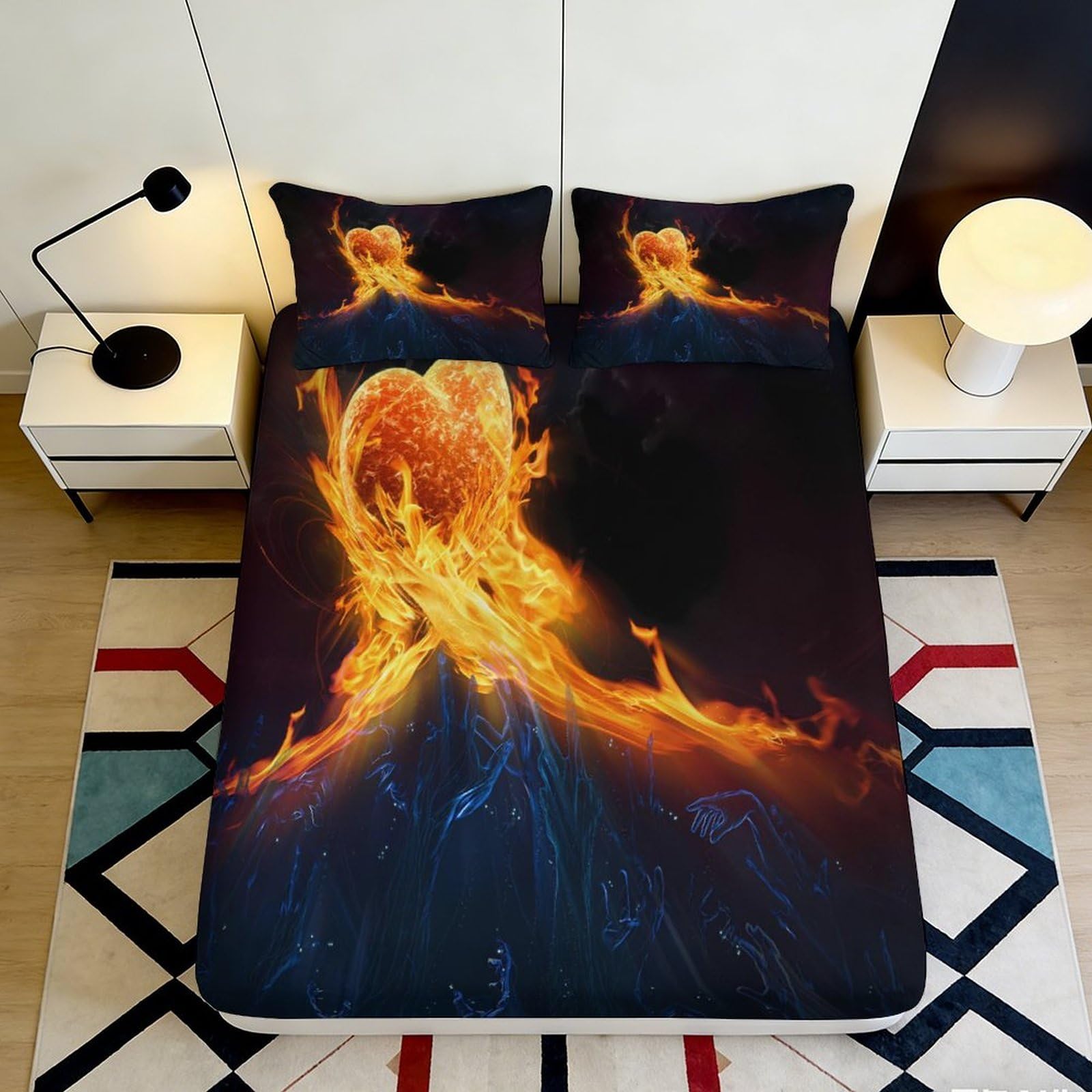 3D Printed Beach Scenery Fitted Sheet Microfiber Deep Pocket Non-Slip Palm Tree Mattress Fitted Cover for Bedroom 180x200x25cm