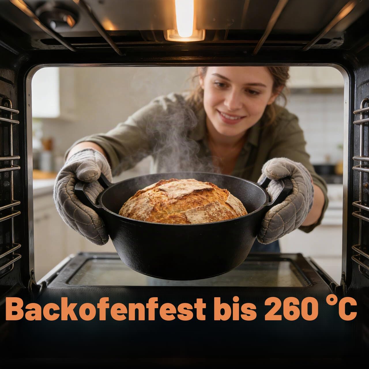 Onlyfire 25cm Gusseisen Topf Brot Backen mit Deckel | Gusseisentopf Schmortopf Dutch Oven mit 2 Griffe zum Kochen, Braten, Schmoren & Grillen