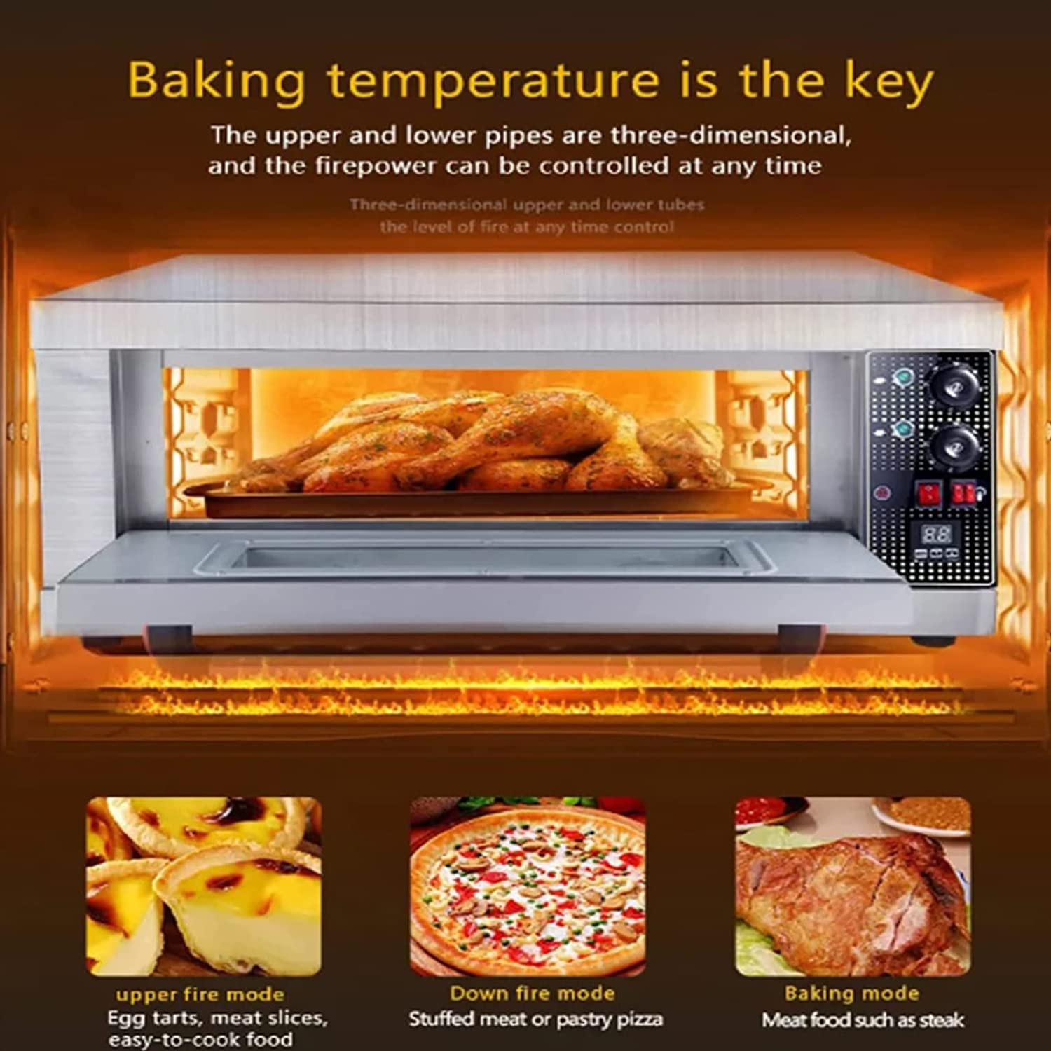 Four Multifonctionnel de comptoir pour Pizza, Four de Cuisson Grande capacité à Une Seule Couche pour Pizzas, gâteaux et Pains, Four Grille-Pain en Acier inoxydabl,