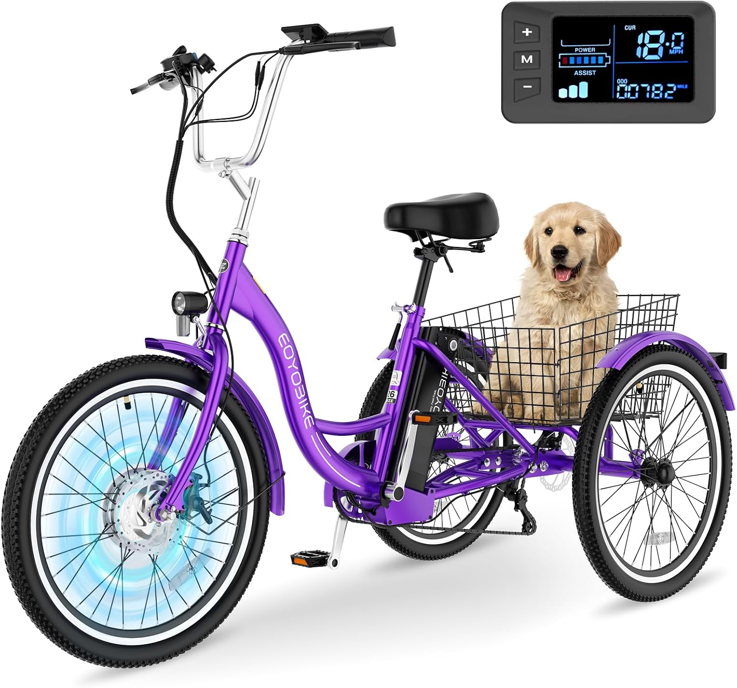 MOONCOOL Electric Tricycle for Adults, 350W 36V Removable Battery, 7 Speeds 3 Wheels Electric Trikes with Large Basket Up to 60Miles