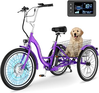 MOONCOOL Electric Tricycle for Adults, 3 Wheel Electric Bike, 350W, 7-Speed | 36V removable battery reaches 60 miles, dual disc brakes, 350 lb capacity and rear basket support groceries and errands