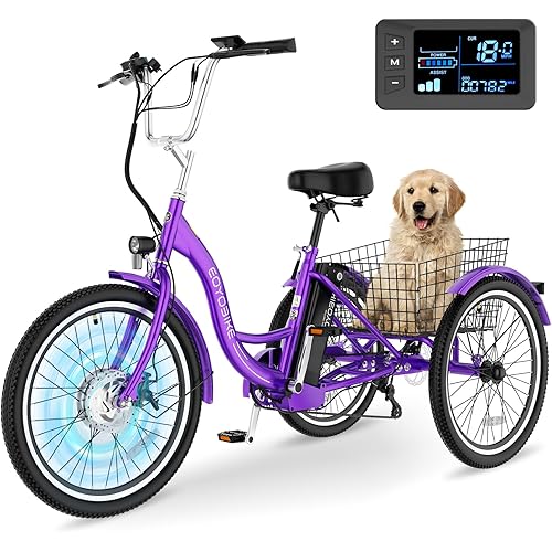 MOONCOOL Electric Tricycle for Adults, 350W 36V Removable Battery, 7 Speeds 3 Wheels Electric Trikes with Large Basket Up to 60Miles
