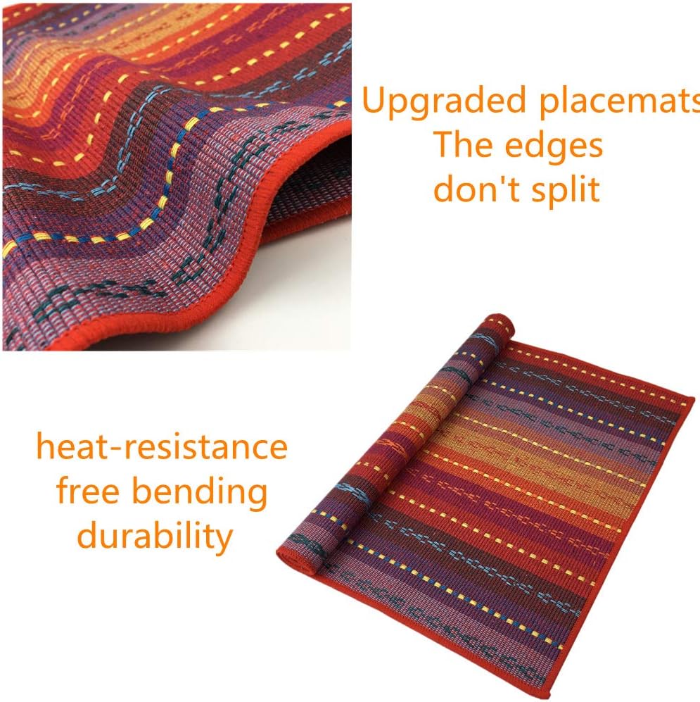 Red-A Hand Woven with 100% Cotton Placemats Colorful Placemats Braided Ribbed Durable Heat-Insulation Table Mats Set of 6,Rainbow : Home & Kitchen