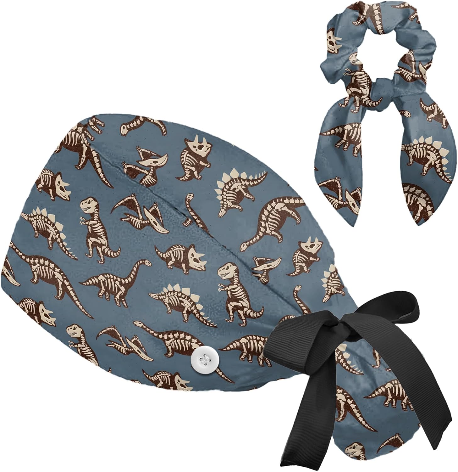 Nurse Scrub Caps for Women - Adjustable Ponytail Hat with Sweatband & Scrunchie | with Button Working Cap for Nurses