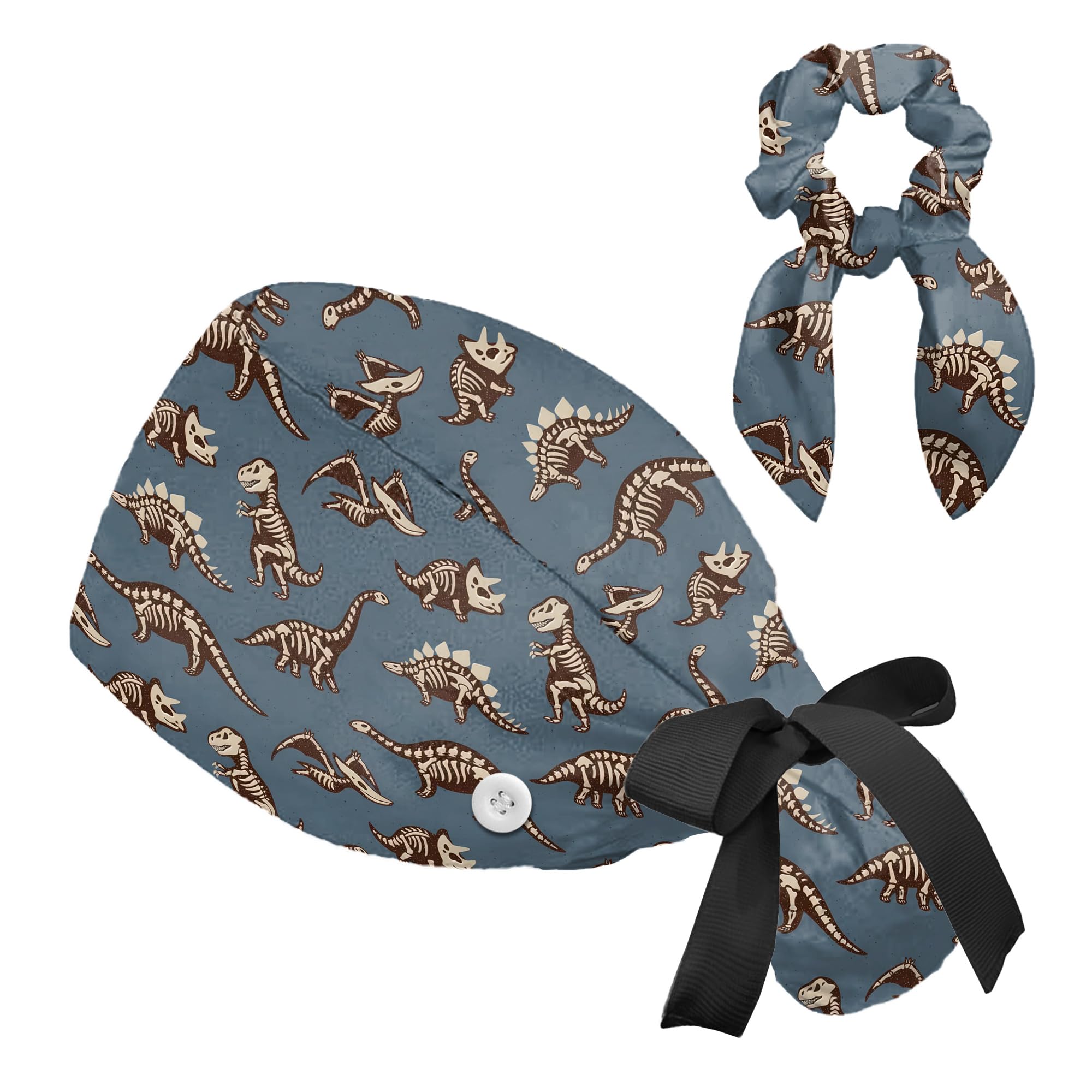 Nurse Scrub Caps for Women - Adjustable Ponytail Hat with Sweatband & Scrunchie | with Button Working Cap for Nurses