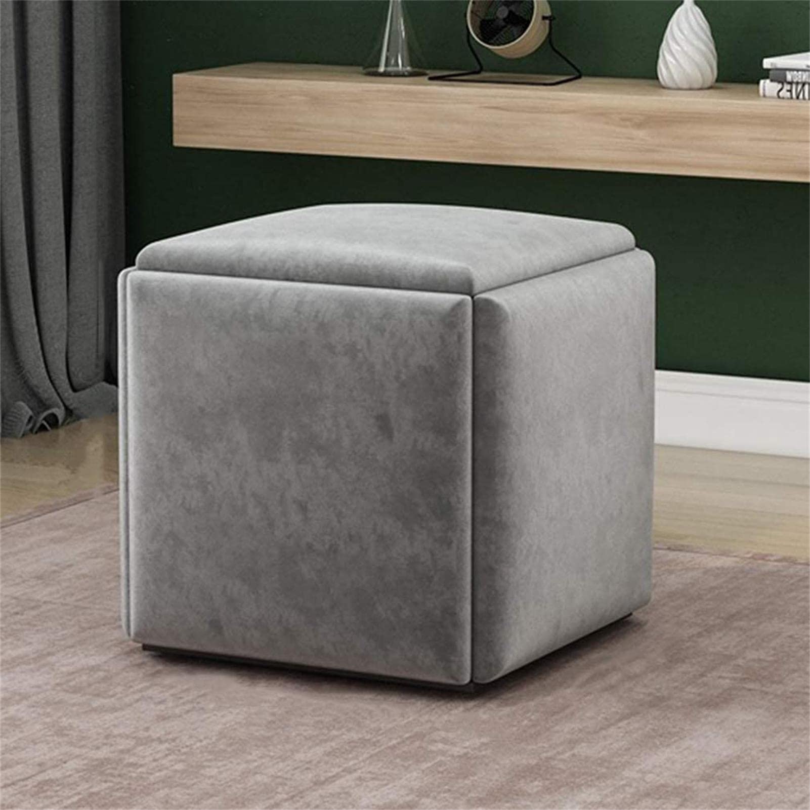 Ottoman cube 5 en 1 en daim respirant gris haute qualité
