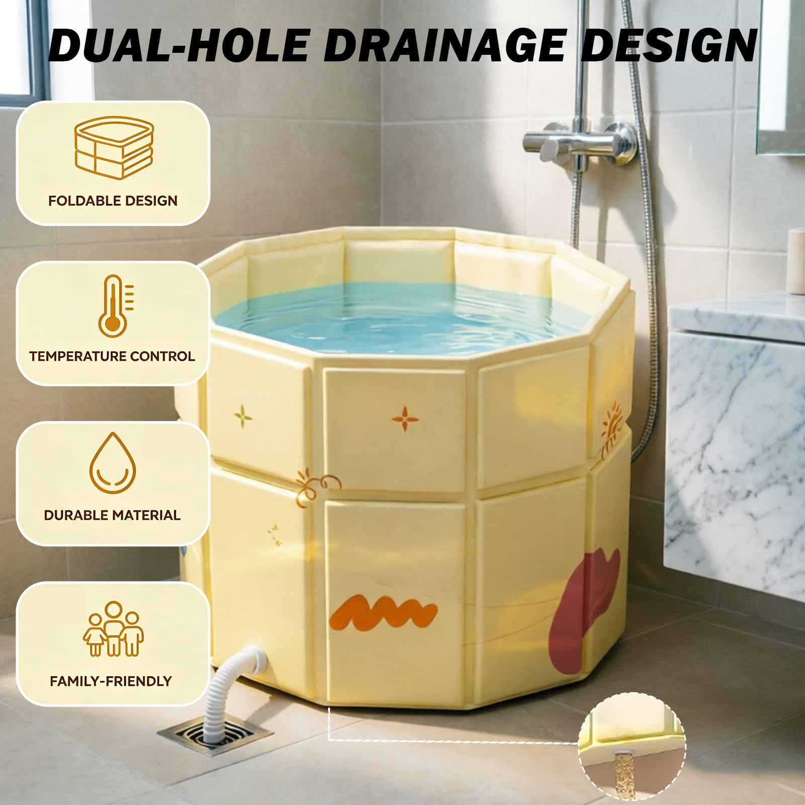 Bañera plegable de 70 cm, para adultos, para personas mayores, ancianos y niños, baños pequeños, como bañera de agua caliente o baño de hielo para adultos