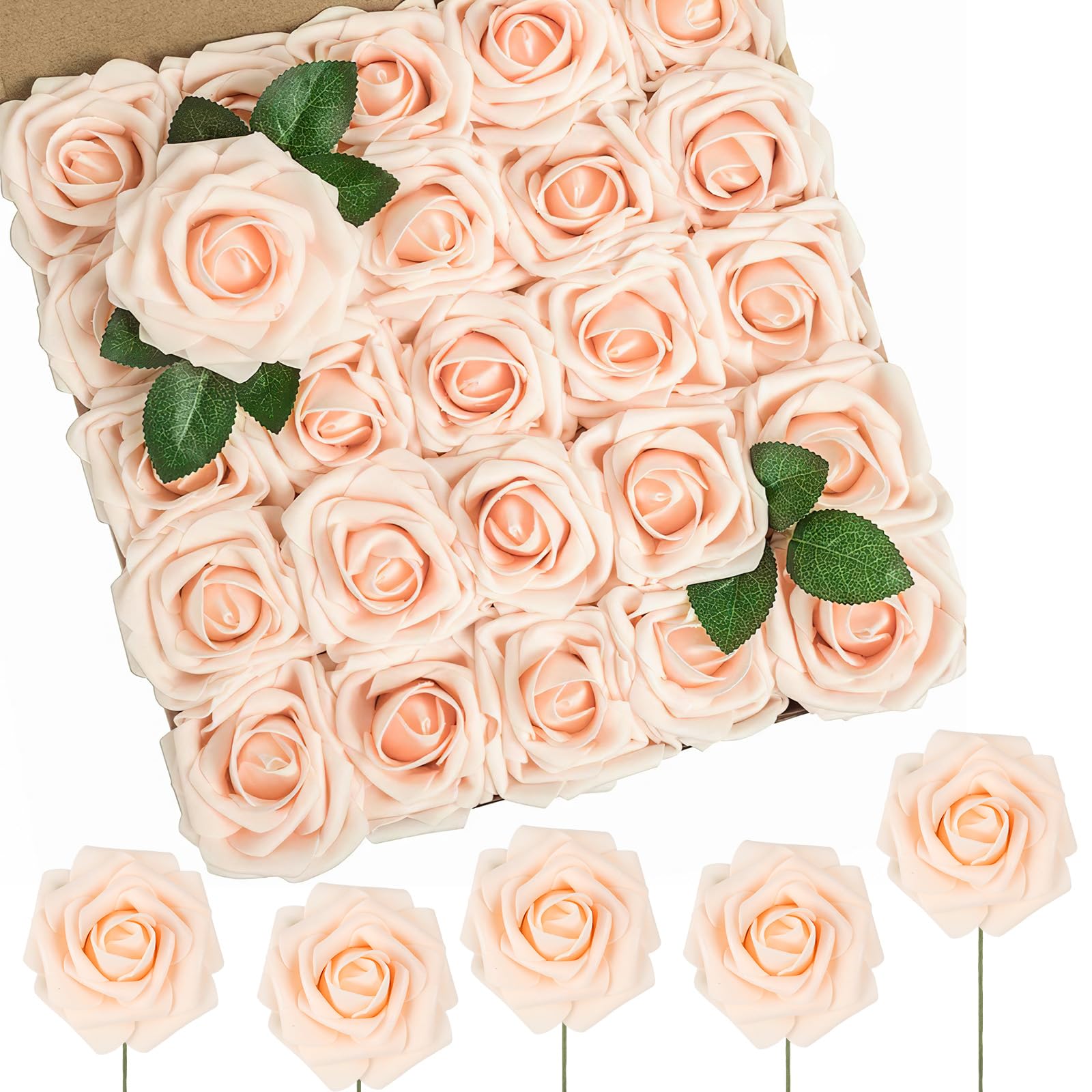 N&T NIETING Künstliche Blumen Rosen, 50 Stück Deko Blumen Fake Rosen mit Stielen, Künstliche Blumen Rose für Hochzeit Home Party Baby Dusche Valentinstag Deko, Blush