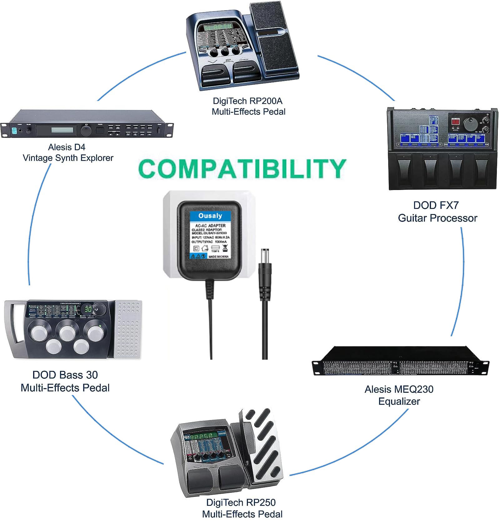 solsinsy 9VAC Power Adapter Charger for Digitech Whammy Jamman Guitar Drop Pedal RP355 RP350 RP100 RP200A RP250 RP255 RP150 RP1000 Multi Effects Processor Switching AC Charger Adapter