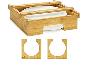 Bamboo Paper Plate Holder Under Cabinet Dispenser, Durable Kitchen Organizer with Internal Dividers