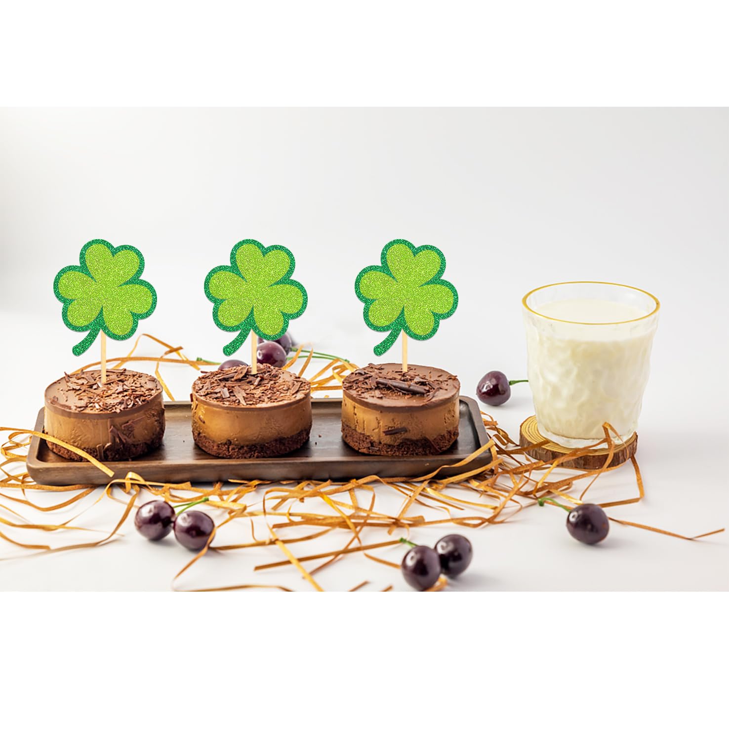 24 Pcs St Patrick's Day Clover Cupcake Toppers - Image 4