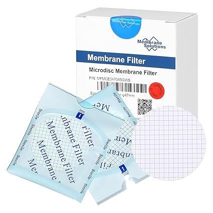 Membrane Solutions MCE Gridded Membrane Filter, Mixed Cellulose Esters Membrane Filter, Sterile Individual Pack Membrane Disc Filter, Diameter: 47 mm, Pore Size: 0.45 um, 100/Pk