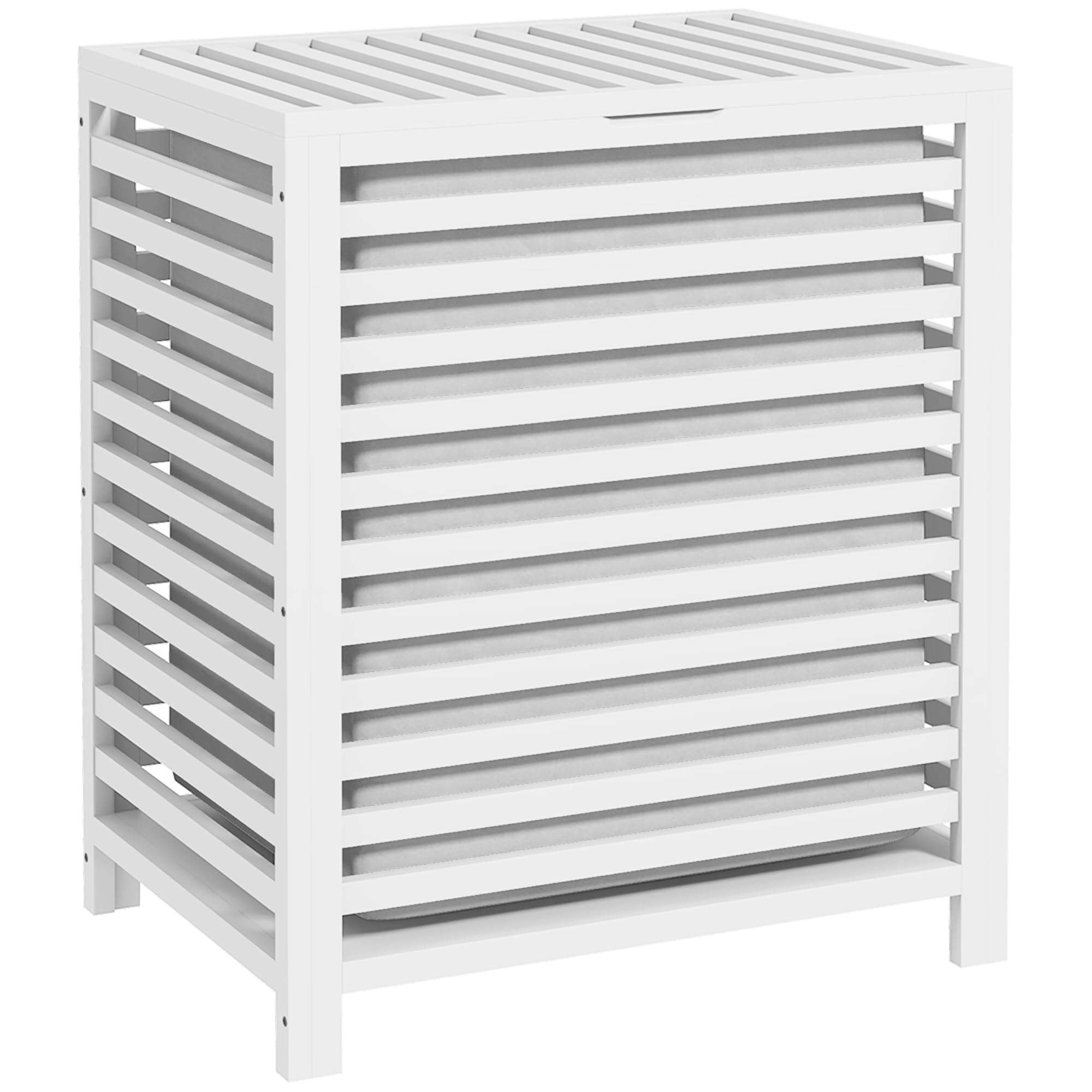 HOMCOM Cesto para Ropa Sucia de Bambú Capacidad de 55L Cesta para la Colada con Tapa 2 Asas y Bolsa Extraíble Forma Rectangular 50x36x60 cm Blanco
